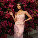 Hand Printed Floral Pink Skirt & Top Set